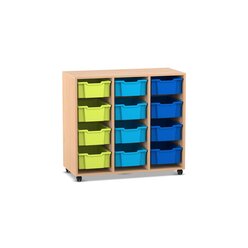 Flexeo Regal PRO, Buche hell, HxBxT: 99,1 x 108,5 x 48 cm, 3 Reihen, 12 gro�e Boxen bunt B, Sockel