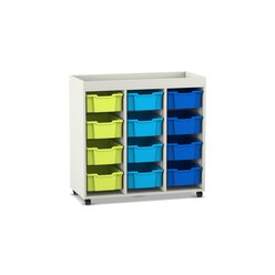 Flexeo Regal PRO wei�, 3 Reihen, 12 gro�e Boxen bunt B, HxBxT: 105,6 x 108,5 x 48 cm,Rollen