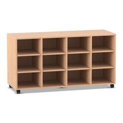 Flexeo Regal PRO, Buche hell, HxBxT: 76,7 x 143,9 x 48 cm 4 Reihen, 12 F�cher, mit Rollen