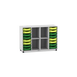 Flexeo� Regal PRO Dekor grau, 99,1 x 143,9 x 48 cm, 4 Reihen, 4 F�cher, 16 Boxen hellg�n/dunkelgr�n, Rollen