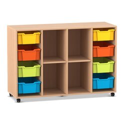 Flexeo Regal PRO, 4 Reihen, 8 Boxen, HxBxT: 99,1 x 143,9 x 48 cm, Rollen