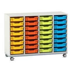 Flexeo� Regal Pro mit Stahlrahmen, Dekor wei�, 4 Reihen, 32 Boxen bunt A