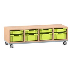 Flexeo� Sitzregal PRO Buche hell, Stahlrahmen, HxBxT: 42,9 x 143,9 x 48 cm, je 4 gro�e und kleine Boxen hellgr�n