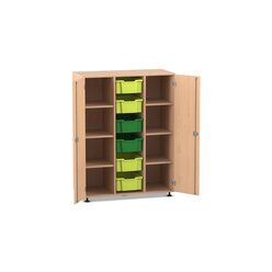 Flexeo Schrank mit 3 Reihen, 9 Boxen hell-/dunkelgr�n , 2 T�ren, Dekor buche hell
