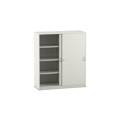 Flexeo Schiebet�renschrank wei�, 1 Mittelwand, 2x4 F�cher, BxHxT 126,4 x 143,9 x 38cm mit Sockel