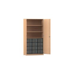 Flexeo Hochschrank Buche hell, HxBxT: 190x94,4x50 cm, 3 gro�e F�cher, 12 gro�en Boxen transparent, Dreholive