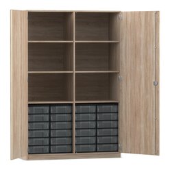 Flexeo� Schrank, Eiche natur, 24 kleine Boxen transparent, 6 F�cher, Mittelwand, 2 T�ren, HxBxT: 190 x 126,4 X 50 cm, Dreholive