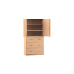 Flexeo Hochschrank mit Sockel, Buche hell, 6 gro�e Schubladen, HxBxT: 190x94,4x50 cm