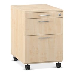 Flexeo� Schreibtisch-Container mit 3 Schubladen, Ahorn honig, HxBxT: 64,7 x 43,4 x 60,2 cm, Rollen, Bogengriff mit Schloss