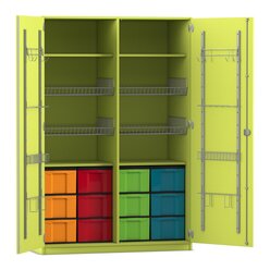 Flexeo Sportschrank, Dekor apfelgr�n, HxBxT: 190 x 126,4 x 60 cm, 4 Gitterk�rbe, 12 gro�e Boxen bunt, Bogengriff mit Schloss