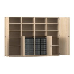 Flexeo Systemschrankwand Jupiter, Ahorn honig, 32 kleine Boxen transparent