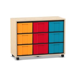 Flexeo� Regal Ahorn honig, 3 Reihen, 9 gro�e Boxen, bunt, Rollen