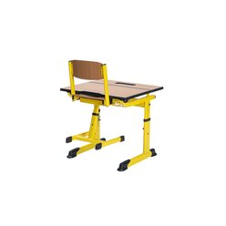 Aluflex Einer-Sch�lertisch, h�henverstellbar 64-82 cm, Stahlrohrfarbe zinkgelb, mit Drahtkorbablage, Kunststoffgleiter, 9-18+ Jahre