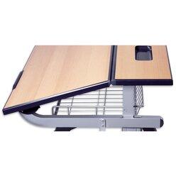 Aluflex Einer-Sch�lertisch, h�henverstellbar 64-82 cm, Stahlfarbe wei�aluminium, mit Drahtkorbablage, Kunststoffgleiter, 9-18+ Jahre