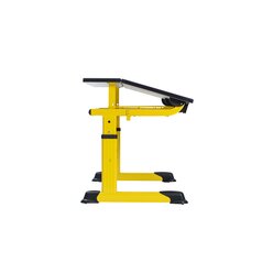 Aluflex Zweier-Sch�lertisch, h�henverstellbar 64-82 cm, Stahlfarbe zinkgelb, mit Drahtkorbablage, Filzgleiter, 9-18+ Jahre