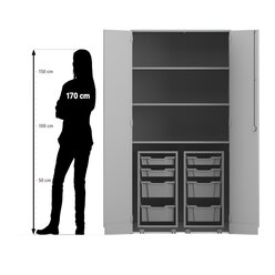 Flexeo� Garagenschrank PRO, Dekor grau, HxBxT: 190 x 94,4 x 60 cm, 2 Rollcontainer, 8 Boxen Gr. S und M, dunkelgr�n/hellgr�n, Bogengriff mit Schloss