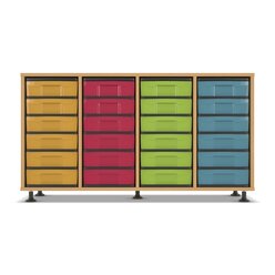 Flexeo� Regal, Buche hell, HxBxT: 72,3 x 130,7 x 40,8 cm, 24 kleine Boxen bunt, Stellf��e