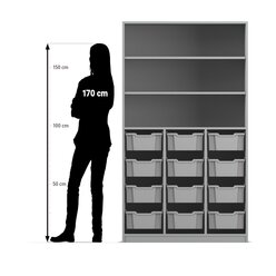 Flexeo� Regal PRO, Buche hell, 3 Reihen, 12 Boxen transparent Gr. M, 3 F�cher, HxTxB: 190 x 108,1 x 48 cm