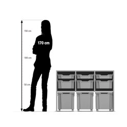 Flexeo Regal PRO, Buche hell, 3 Reihen, 9 Boxen, transparent, HxBxT: 76,9 x 108,5 x 48 cm