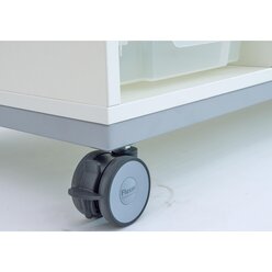 Flexeo� Sitzregal PRO Buche hell, Stahlrahmen, 4 Reihen, je 4 gro�e und kleine Boxen hellblau/dunkelblau, Rollen