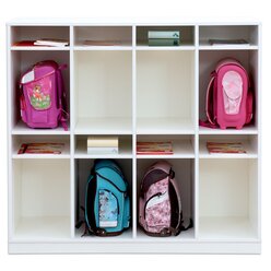 Flexeo Schulranzenregal PRO wei�, 4 Reihen, BxHxT 143,9x132,2x48 cm, auf Sockel