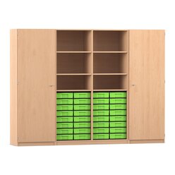 Flexeo� Systemschrankwand Mars, Buche hell, 32 kleine Boxen gr�n, 16 F�cher, HxBxT: 190 x 254,6 x 50 cm, Dreholive