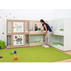 Krippenetagenbett Mond und Sterne 1-t�rig, Holzdekor Eiche, 120x60cm