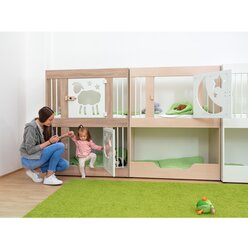 Krippenetagenbett Mond und Sterne 1-t�rig, Holzdekor Eiche, 120x60cm