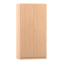 Flexeo Hochschrank Buche hell mit 3 gro�en F�chern, 12 gro�en Boxen gr�n, Bogengriff mit Schloss, Tiefe: 50 cm