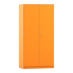 Flexeo Hochschrank Orange mit 3 gro�en F�chern, 12 gro�en Boxen gr�n, T�ren, Bogengriff mit Schloss, 50cm tief