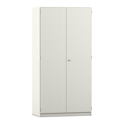 Flexeo Hochschrank mit 5 gro�en F�chern und T�ren, wei�, HxBxT 94,4 x 190 x 50 cm, Bogengriff mit Schloss
