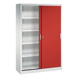 C+P Sportger�teschrank, 1950x1200x400mm, Korpus RAL 7035 Lichtgrau, Front RAL 3020 Verkehrsrot