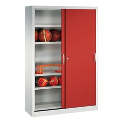 C+P Sportger�teschrank, 1950x1200x400mm, Korpus RAL 7035 Lichtgrau, Front RAL 3020 Verkehrsrot