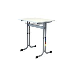 Einer-Sch�lertisch, 70x55cm, h�henverstellbar 58-82 cm, Holzdekor wei�, Drahtkorb, Gestellfarbe wei�aluminium