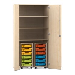 Flexeo� Garagenschrank PRO, Ahorn, 2 Rollcontainer, 12 kleine Boxen bunt, 3 F�cher, HxBxT: 190 x 94,4 x 60 cm, Schloss