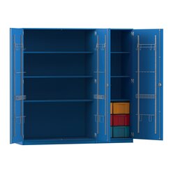 Flexeo� Musikschrank blau, 6 gro�e Boxen bunt, Breite 190,5 cm, Bogengriff mit Schloss