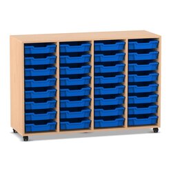 Flexeo� Regal PRO Buche hell, HxBxT: 99.1 x 143.9 x 48 cm, 4 Reihen, 32 kleine Boxen blau, Rollen