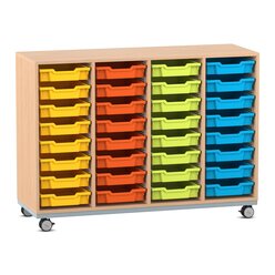 Flexeo� Regal Pro mit Stahlrahmen, Buche hell, 4 Reihen, 32 Boxen bunt A