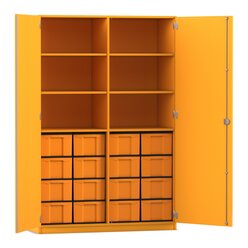 Flexeo� Schrank gelb, 16 gro�e Boxen gelb, 6 F�cher, Mittelwand, 2 T�ren