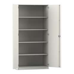 Flexeo Hochschrank mit 5 gro�en F�chern und T�ren, wei�, HxBxT 94,4 x 190 x 50 cm, Bogengriff mit Schloss