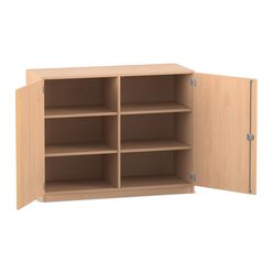 Flexeo Unterschrank Buche hell, Sockel, 6 F�cher, 99,1 x 126,4 x 60 cm, Bogengriff mit Schloss