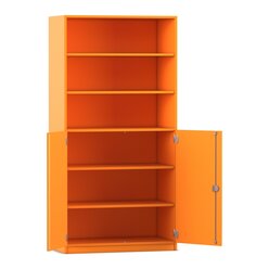 Flexeo� Halbt�renschrank mit 6 F�chern und 2 Halbt�ren, Farbe Orange, Schlo�, 50cm tief