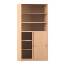 Flexeo Schiebet�renschrank mit 6 F�chern und zwei T�ren unten, Buche hell, Tiefe 48 cm