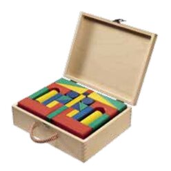 Set Bausteinkoffer mit Fr�belbausteinen: 60 Bausteine, Buche farbig gebeizt