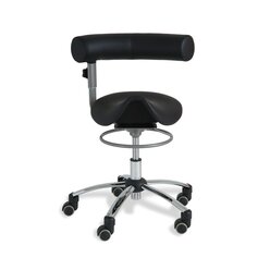 Sanus�-Sattelsitz 42-51 cm mit h�henverstellbarer Lehne, Kunstleder schwarz, B�rorollen