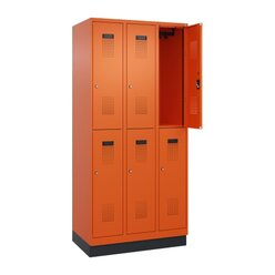 C+P Doppelst�ckiger Spind Evolo PLUS, HxBxT: 195 x 90 x 50 cm, RAL 2004 Reinorange, mit Schr�gdach und Zahlenschloss