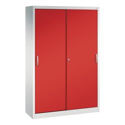C+P Sportger�teschrank, 1950x1200x400mm, Korpus RAL 7035 Lichtgrau, Front RAL 3020 Verkehrsrot