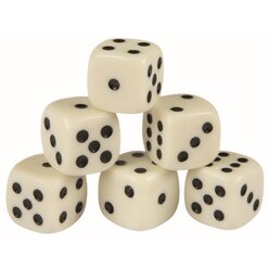 W�rfel, 6 St�ck, Kantenl�nge 16 mm, wei� mit schwarzen Punkten