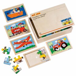 Puzzlebox Fahrzeuge, 10 St�ck je 6-8 Teile in Holzbox, ab 3 Jahre