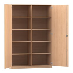 Flexeo� Hochschrank Buche hell, 10 F�cher, 2 T�ren, HxBxT: 190x126,4x50 cm, Bogengriff mit Schloss